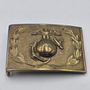 Vintage USMC US Marine Corps Vietnam Era‎ Brass Belt Buckle Eagle Anchor Globe